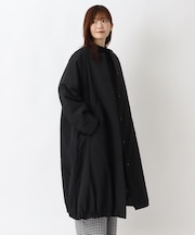裾バルーン 中綿ノーカラーロングコート