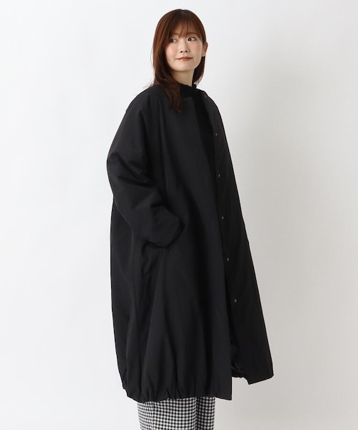 裾バルーン 中綿ノーカラーロングコート