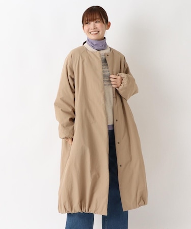 裾バルーン 中綿ノーカラーロングコート