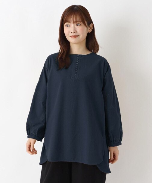 フランネル 袖刺繍入り チュニックブラウス