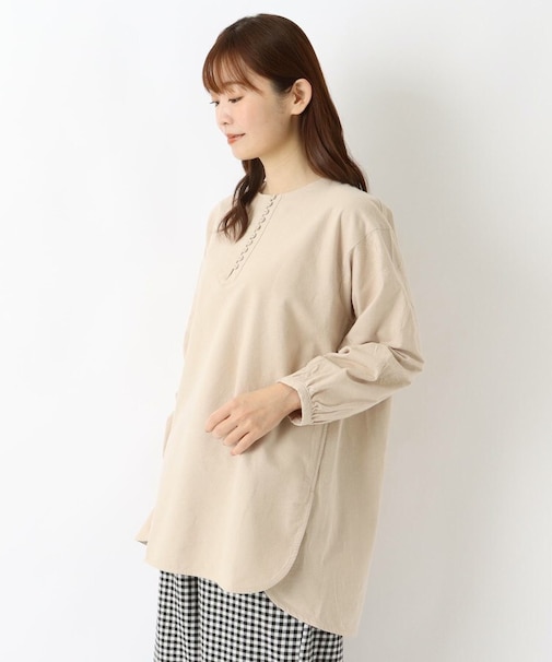 フランネル 袖刺繍入り チュニックブラウス