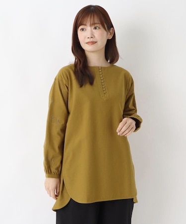 フランネル 袖刺繍入り チュニックブラウス