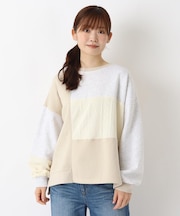 ケーブルニットソードッキングプルオーバー