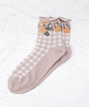 ◆【ワンズテラスオリジナル】メッセージ帯 ギンガム花柄 クォーターソックス