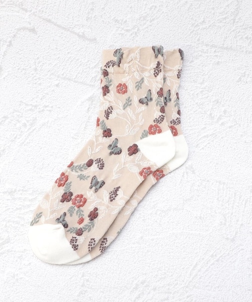 ◆【ワンズテラスオリジナル】メッセージ帯 ボタニカル柄 クォーターソックス