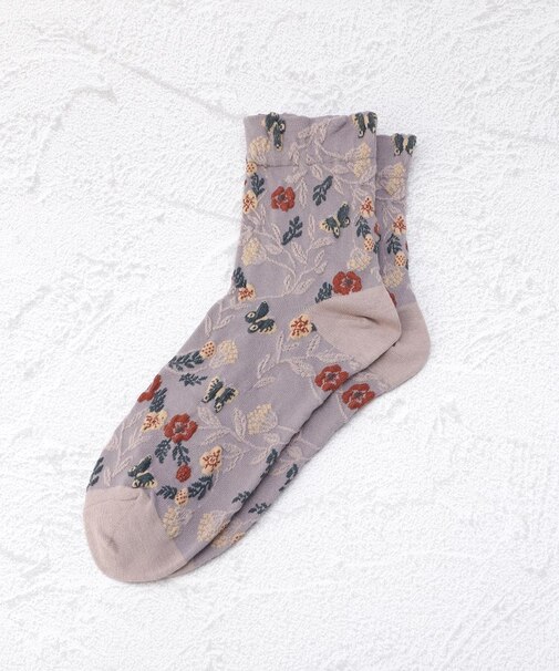 ◆【ワンズテラスオリジナル】メッセージ帯 ボタニカル柄 クォーターソックス