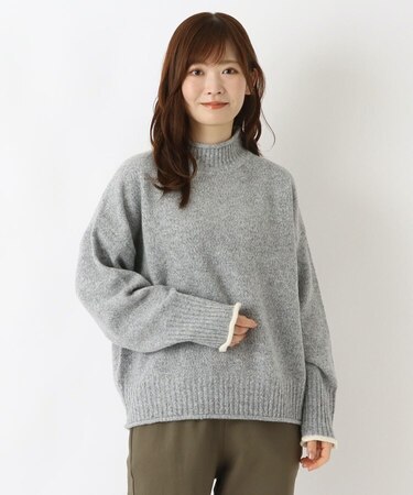 袖口配色 ハイネックニットプルオーバー
