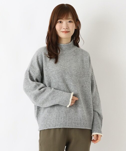 袖口配色 ハイネックニットプルオーバー