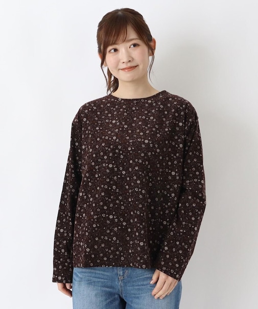 コーデュロイ 小花柄 レイヤード風ブラウス
