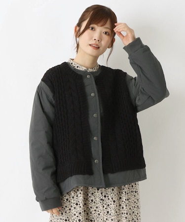 中綿キルティングニットコンビジャケット