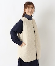 雲形キルト 裏ボアフリースロングベスト