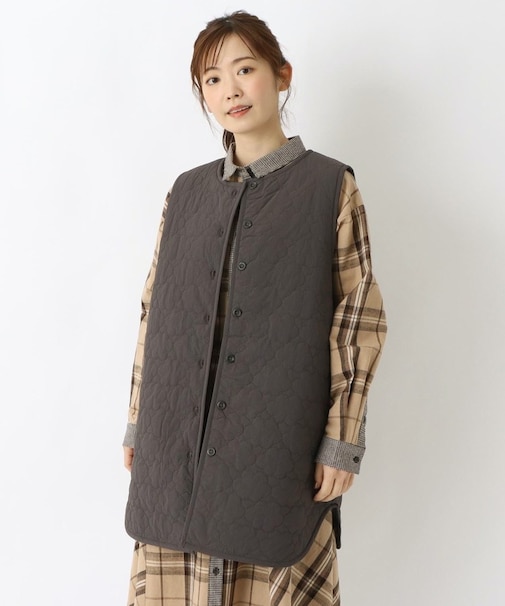 雲形キルト 裏ボアフリースロングベスト