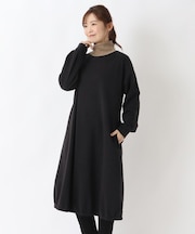 配色リブタートル 裏シャギーワンピース