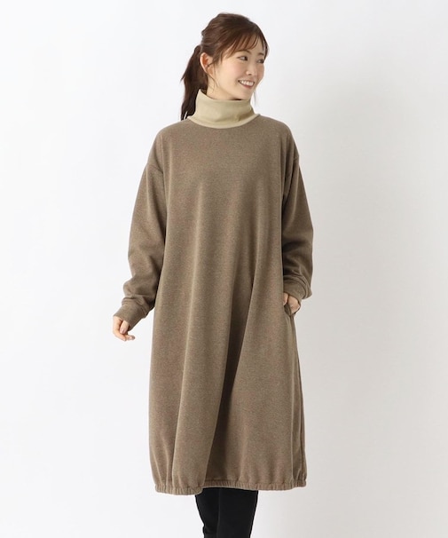 配色リブタートル 裏シャギーワンピース