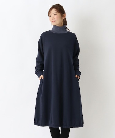 配色リブタートル 裏シャギーワンピース