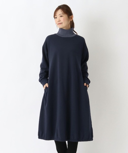 配色リブタートル 裏シャギーワンピース