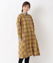 綿麻フランネル チェック柄シャツワンピース