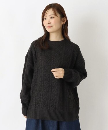 クルーネック 柄編みプルオーバー