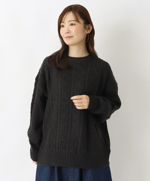クルーネック 柄編みプルオーバー