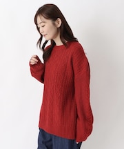 クルーネック 柄編みプルオーバー