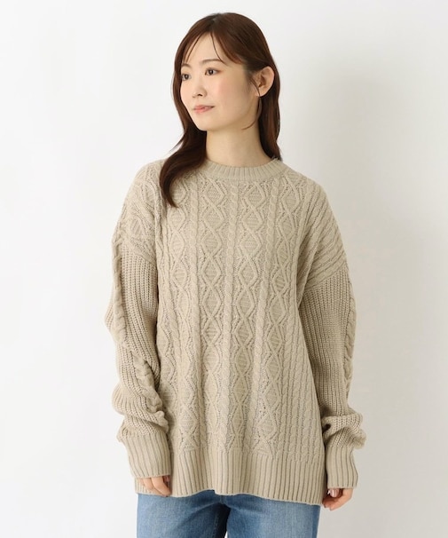 クルーネック 柄編みプルオーバー