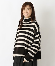 ワイドボーダー ハイネックニットプルオーバー