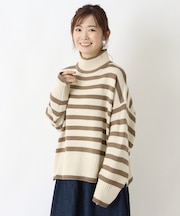 ワイドボーダー ハイネックニットプルオーバー