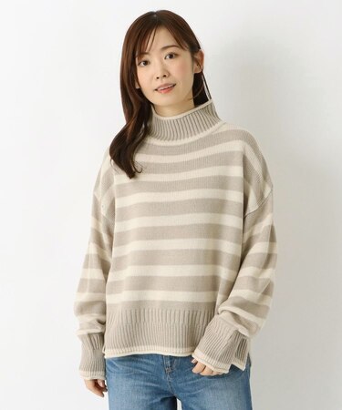 ワイドボーダー ハイネックニットプルオーバー