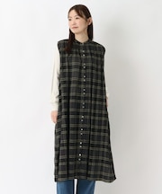 チェック柄 ノースリーブギャザーワンピース