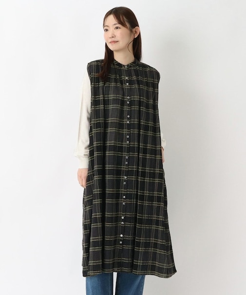 チェック柄 ノースリーブギャザーワンピース