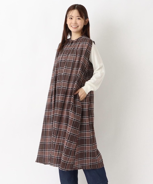 チェック柄 ノースリーブギャザーワンピース