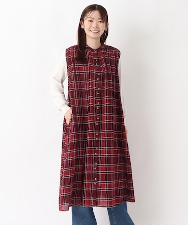 チェック柄 ノースリーブギャザーワンピース