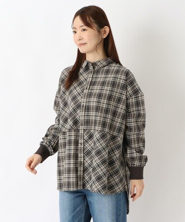 コットンツイル チェック柄チュニックシャツ
