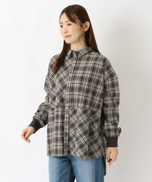 コットンツイル チェック柄チュニックシャツ