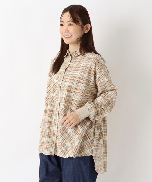 コットンツイル チェック柄チュニックシャツ