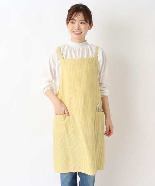 ワンズテラスオリジナル】ヘリンボーン刺繍 エプロン フラワー｜ワンズ