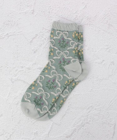 ◆あなたに優しい 表コットン100% リボン花 クォーターソックス