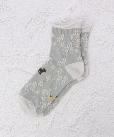 ◆あなたに優しい 表コットン100% 猫花畑 クォーターソックス