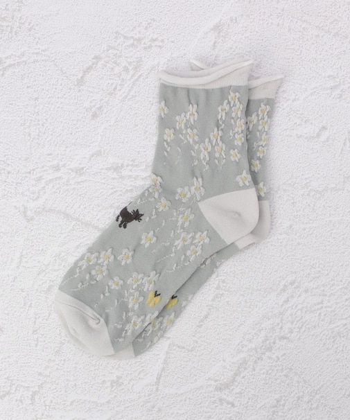 ◆あなたに優しい 表コットン100% 猫花畑 クォーターソックス