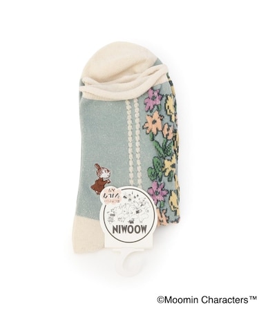 ◆MOOMIN ロークルーソックス シルク入 逆スパ花ミイ刺繍