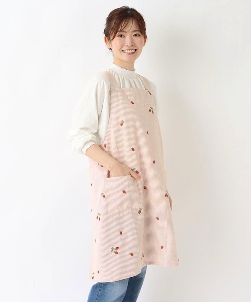 【ワンズテラスオリジナル】いちご 刺繍バッククロスエプロン