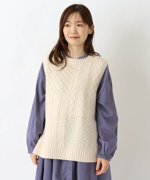 異素材パッチワークニットベスト