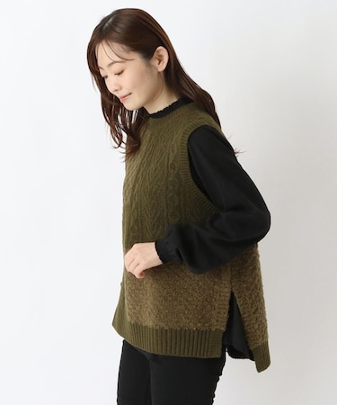 異素材パッチワークニットベスト