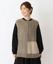 異素材パッチワークニットベスト