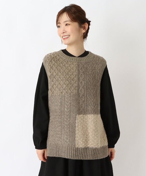 異素材パッチワークニットベスト