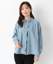インディゴフリル付きブラウス