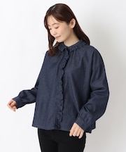 インディゴフリル付きブラウス