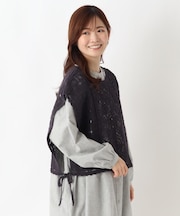 透かし柄 サイドスリットベスト