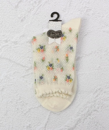 ◆bonbon レースメッシュ小花 クォーターソックス