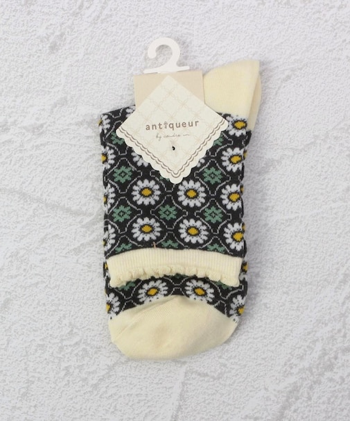 ◆アンティクール タイル柄 クォーターソックス